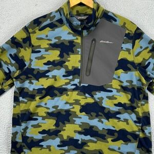 Eddie Bauer First Ascent Fleece Sweater Adult XL Green Blue Camo‎ Pullover Mens